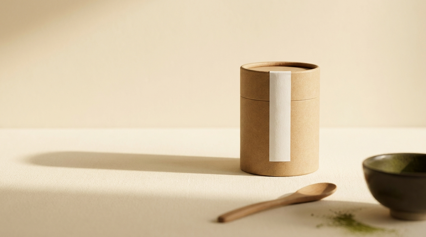 Asatora matcha tin on a cream surface